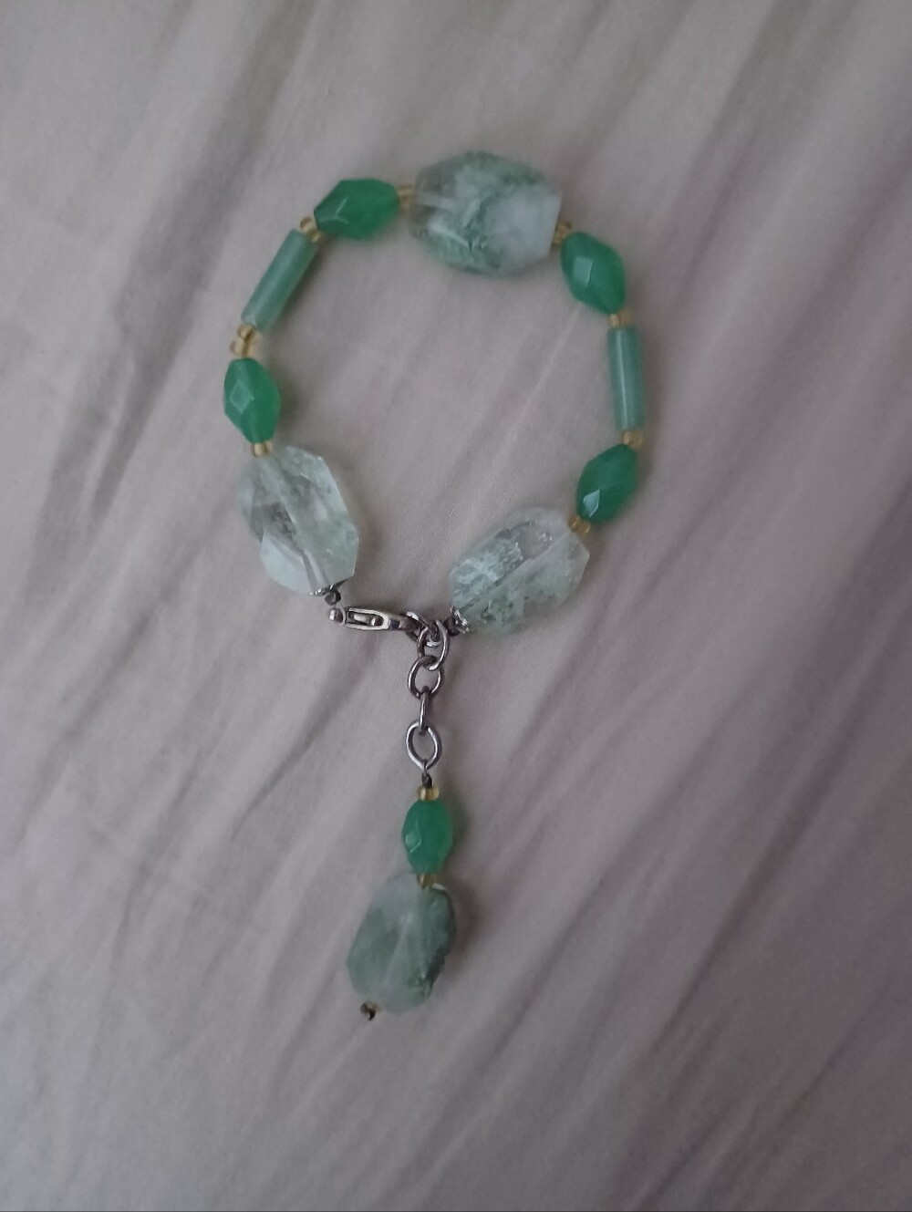 Green Quartz Amazonite Beaded Drop Bracelet Like New